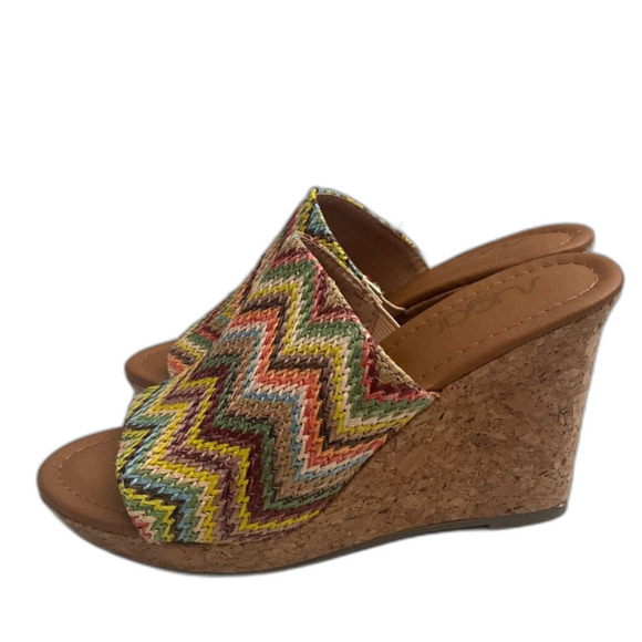 Sugar Haruki Wedge Slip On Sandal Cork Multicolor Woven Peep Toe Size 7M - Picture 3 of 6